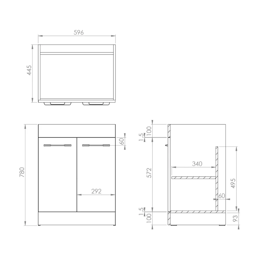 Saneux Austen 60cm 2 Door Floor Standing Unit - Matte Iron Grey detail view - Image 2