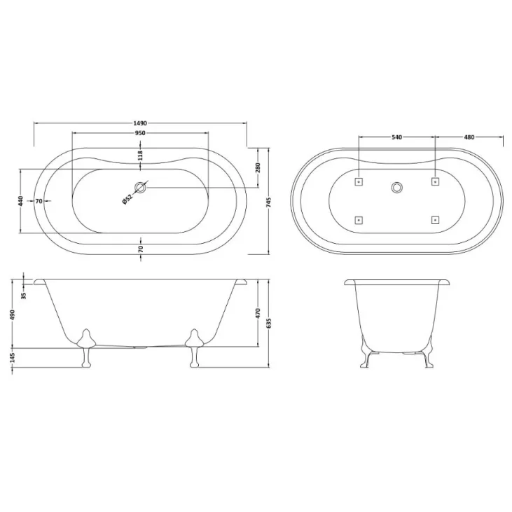 Bc Designs Elmstead 1500 Bath With Feet Set 2 White detail view - Image 3