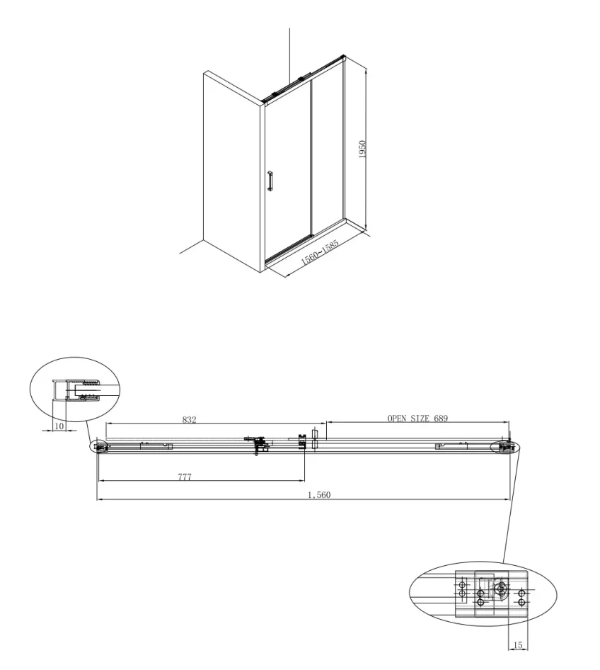 Crosswater Design 8 Soft Close Sliding 8mm Shower Door 1600mm Silver detail view - Image 8