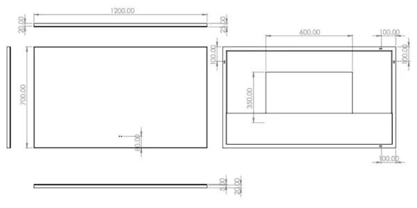 Hib Air 120 Mirror H70 X W120 X D2.5cm technical drawing - Image 2