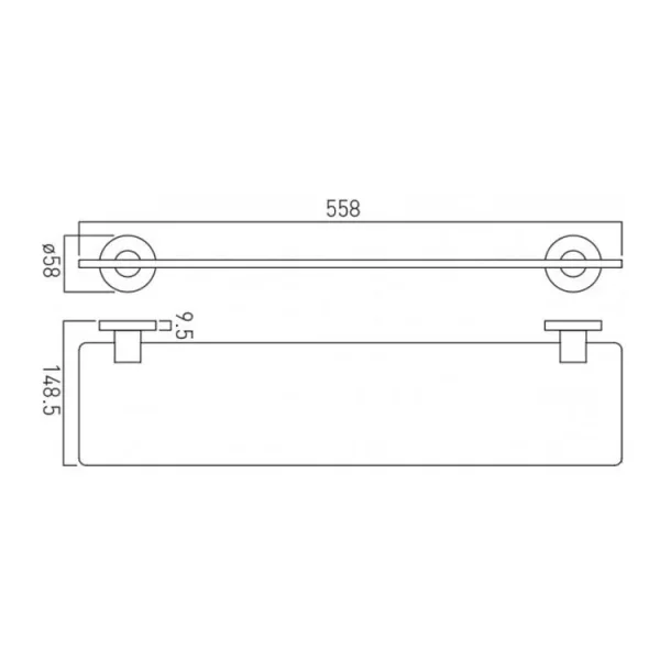 Vado Elements Frosted Glass Shelf 558mm (22'') Chrome technical drawing - Image 3