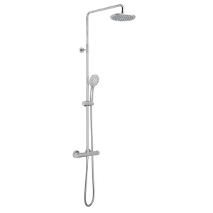 Vado Atmosphere Adjustable Round Thermostatic Shower Valve With Integrated Diverter And Rigid Riser With Single Function Shower Head And 5 Function Shower Handset Chrome