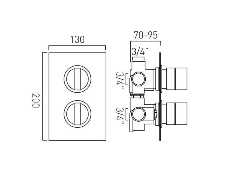 Vado Dx Notion 3 Outlet 2 Handle Concealed Thermostatic Valve Chrome technical drawing - Image 2