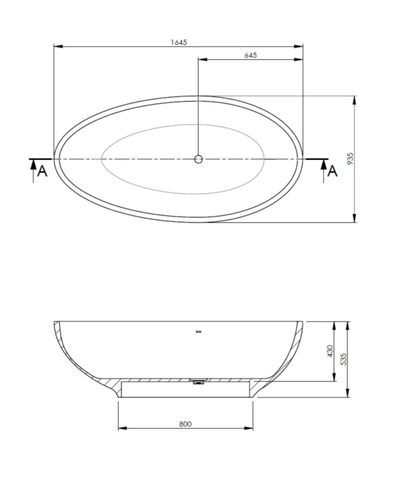 Bc Designs Gio Bath 1645 X 935 (no Waste) Matt White detail view - Image 2