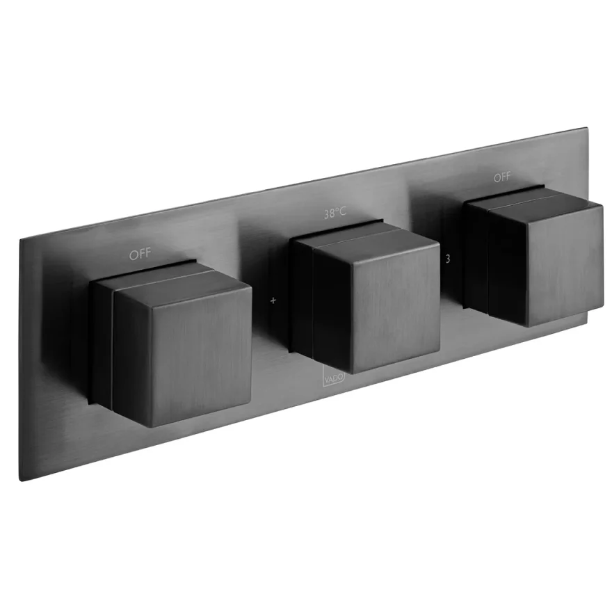 Vado Individual Tablet Notion Horizontal Concealed 3 Outlet, 3 Handle Thermostatic Valve With All-flow Function Brushed Black product image - Image 1