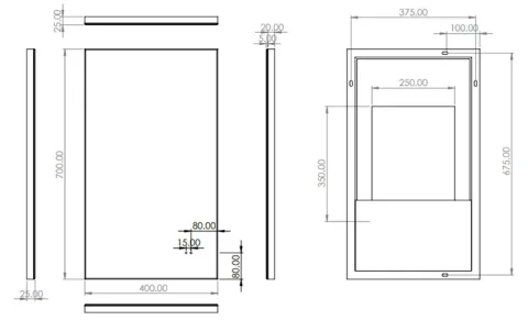 Hib Air 40 Mirror H70 X W40 X D2.5cm technical drawing - Image 2
