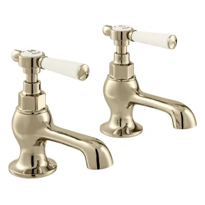 Booth & Co. Basin Pillar Taps Bright Nickel & Crackled White