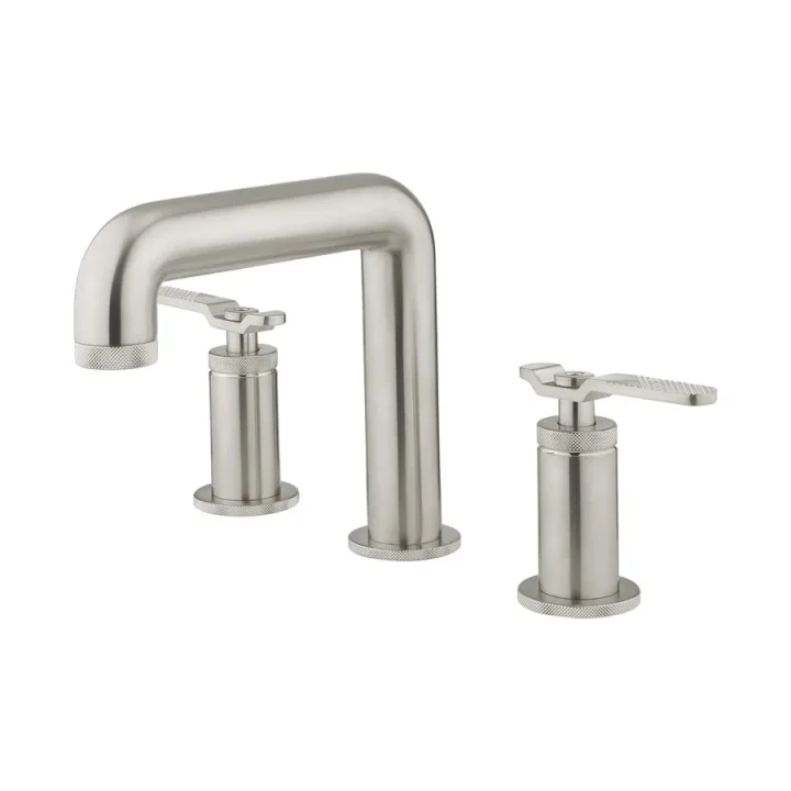 Crosswater Union 3 Hole Deck Mounted Basin Tap Set with Lever Handle Brushed Nickel product image - Image 1