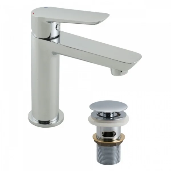 Vado Photon Mini Mono Basin Mixer Smooth Bodied Single Lever Deck Mounted With Universal Waste Chrome