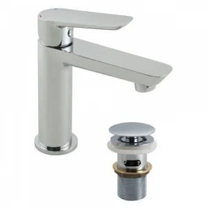 Vado Photon Mini Mono Basin Mixer Smooth Bodied Single Lever Deck Mounted With Universal Waste Chrome