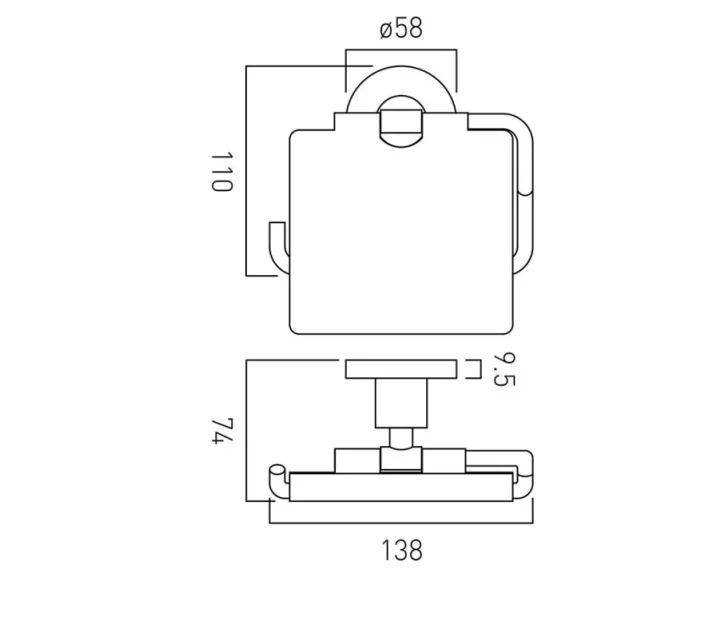 Vado Elements Covered Paper Holder Wall Mounted Chrome technical drawing - Image 2
