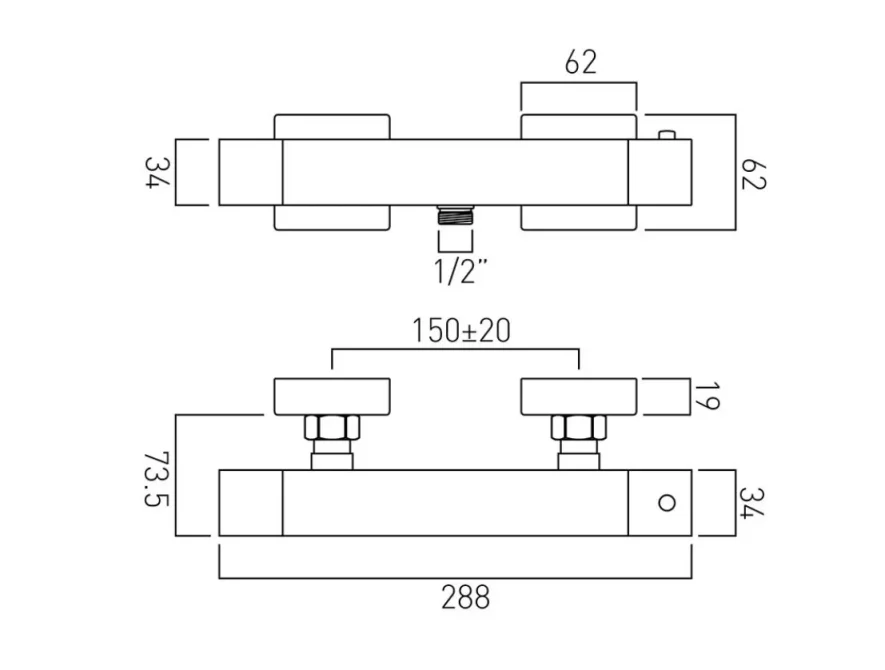 Vado T Exposed Thermostatic Shower Valve Wall Mounted Chrome technical drawing - Image 2