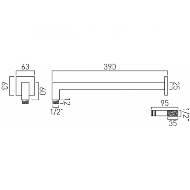 Vado Square Easy Fit Shower Arm Chrome technical drawing - Image 3
