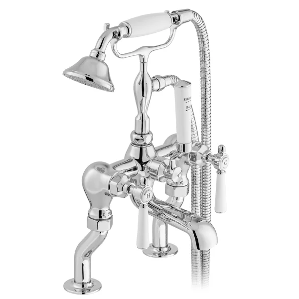 Booth & Co. Deck Mounted Bath Shower Mixer With Shower Kit Chrome & White