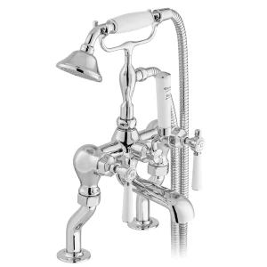Booth & Co. Deck Mounted Bath Shower Mixer With Shower Kit Chrome & White