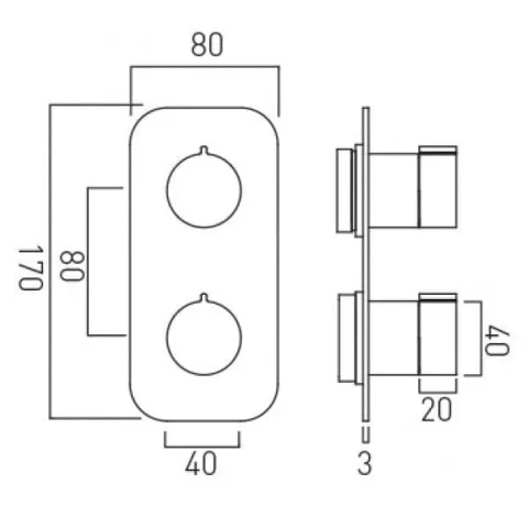 Vado Trim Kit For Tablet Altitude Vertical Concealed 2 Outlet 2 Handle Thermostatic Valve (tab-048/2-conc) Chrome technical drawing - Image 2