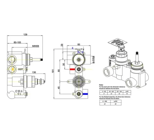 Crosswater 2 Way Diverter Valve Body With No Collars detail view - Image 3