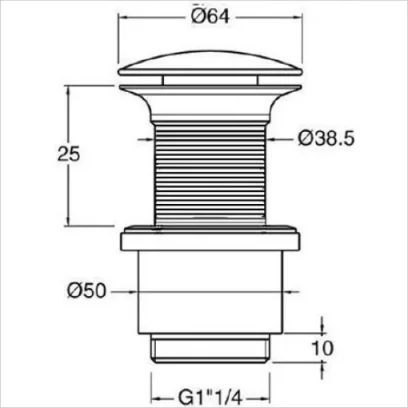 Crosswater Basin Click Clack Waste (unslotted) Thread 100mm Chrome technical drawing - Image 3