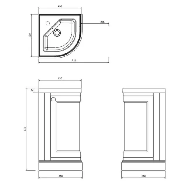 Burlington43cm Corner Unit Exc Basin technical drawing - Image 2