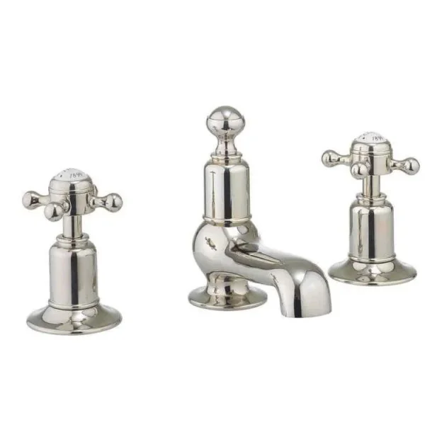 Crosswater Belgravia Traditional 3 Hole Deck Mounted Crosshead Basin Mixer Tap Set Nickel product image - Image 1