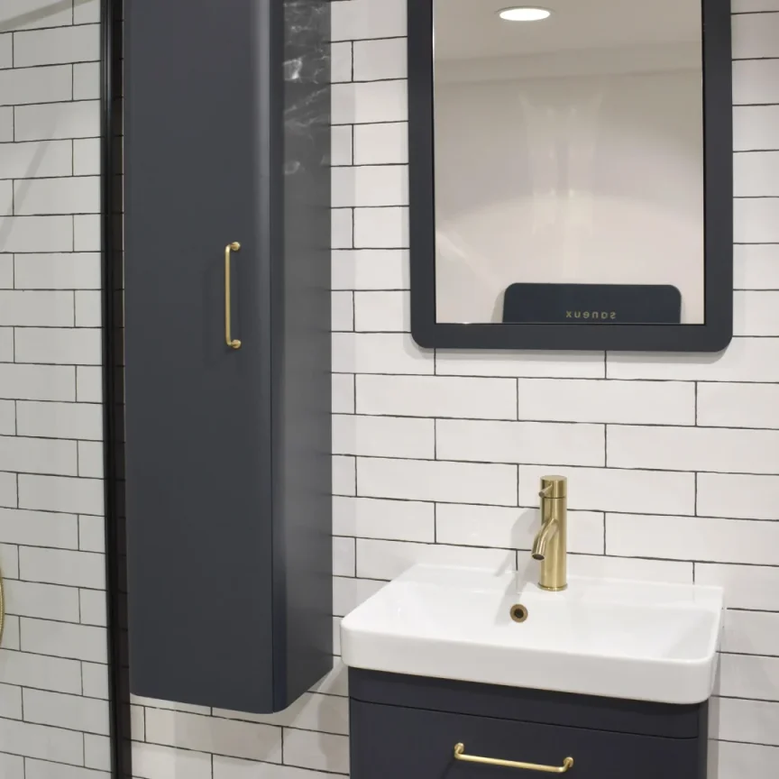 Saneux Hyde 55cm 1 Door Recessed Electric Mirror Cabinet (lh) - Matte Fiord detail view - Image 3