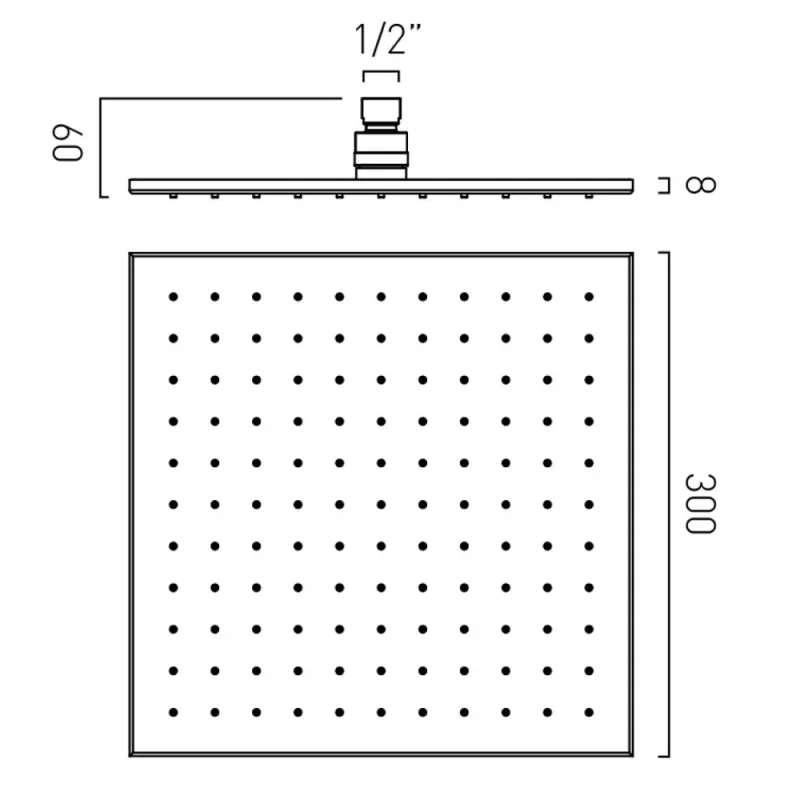 Vado Nebula 300mm Square Single Function Shower Head Chrome technical drawing - Image 2