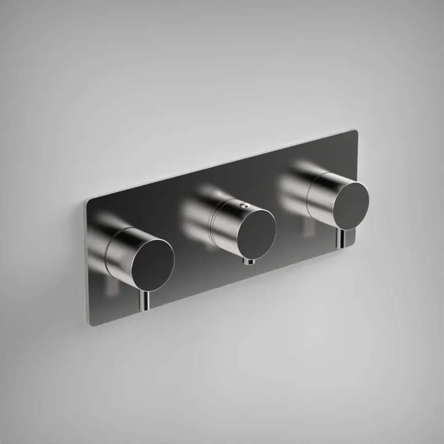 Ava Trend 2 Way 3 Handle Thermostatic Valve W/ Backplate - Polished Stainless Steel product image - Image 1