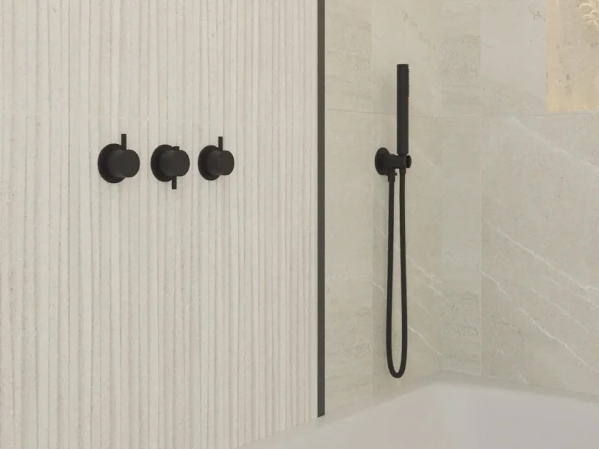 Ava Trend 3 Way 3 Handle Thermostatic Valve W/ Flanges - Brushed Black detail view - Image 6