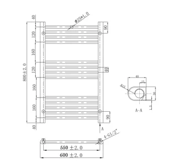 Just Taps Vos Radiator Brushed Black 800 X 600 technical drawing - Image 2
