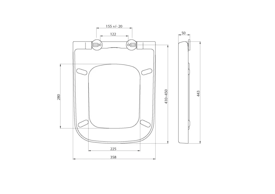 Saneux Indigo Standard Soft Close Seat & Cover (for 70110, 70117, Indcc01 & Indbtw01) technical drawing - Image 2