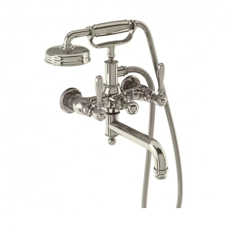 Burlington Arcade Bath Shower Mixer - Wall Mounted With Brass Handle Handset - Nickel product image - Image 1