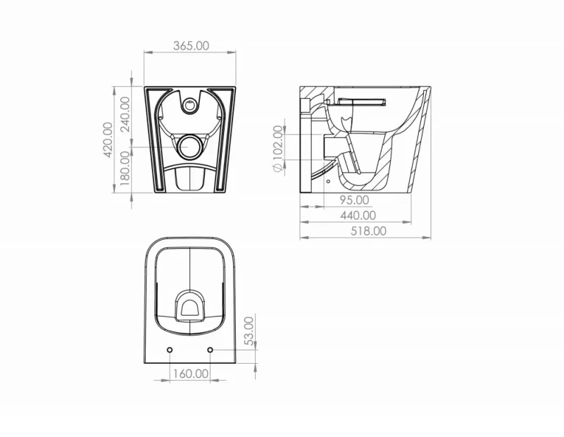 Saneux Matteo Back To Wall Wc Pan - Rimless technical drawing - Image 2