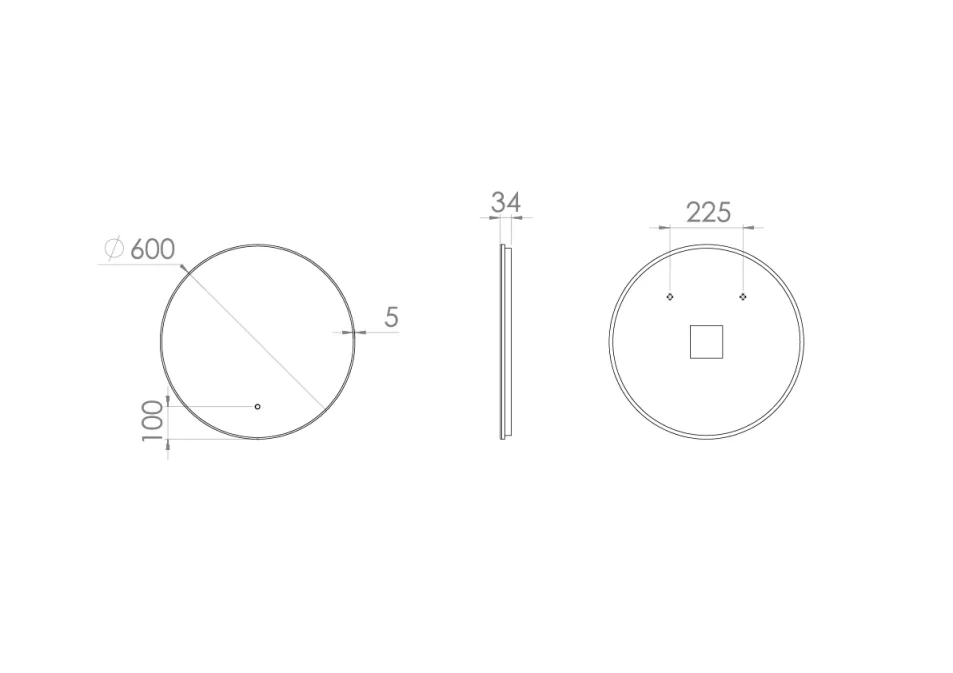 Saneux Oska 60cm Electric Mirror V2 technical drawing - Image 2