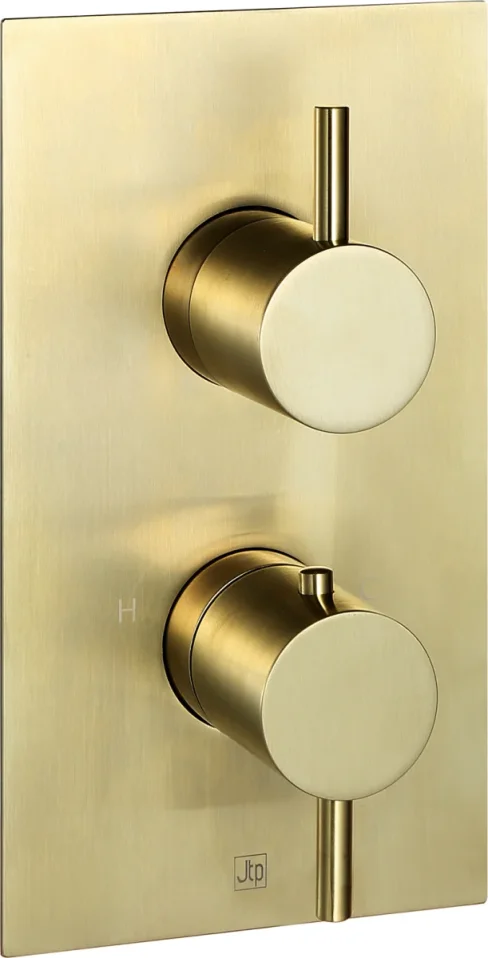 Just Taps Vos Thermostatic Concealed 2 Outlet Shower Valve Brushed Brass product image - Image 1