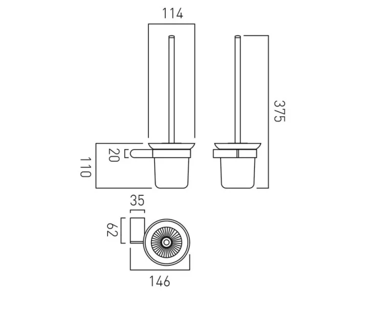 Vado Photon Toilet Brush And Holder Wall Mounted Chrome technical drawing - Image 2