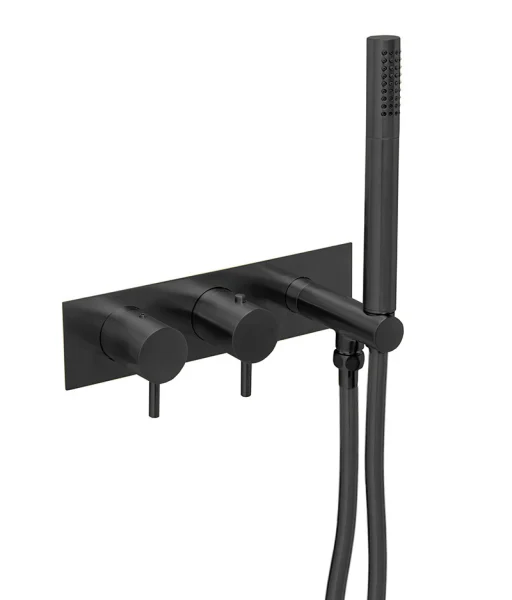 Just Taps Vos TherMatt 2 Outlet Shower Valve & Handset Matt Black