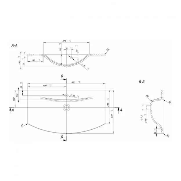 Crosswater Svelte Basin Unit 800 American Walnut technical drawing - Image 3