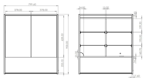 Hib Verve 80 Cabinet W80 X H90 X D15cm technical drawing - Image 2