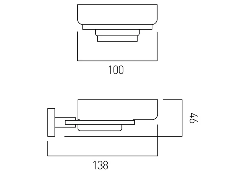 Vado Level Frosted Glass Soap Dish And Holder Wall Mounted Chrome technical drawing - Image 2