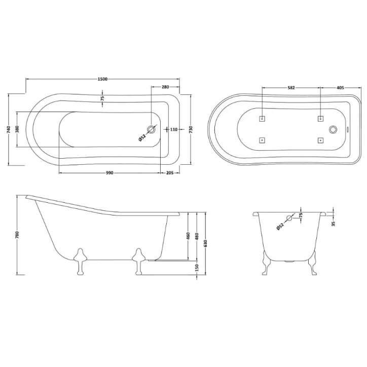 Bc Designs Fordham 1500 Slipper Bath Feet Set 2 White detail view - Image 3