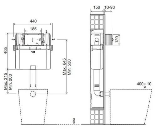 Oli Expert Plus Mechanical Concealed Cistern for Back to Wall Installation TD technical drawing - Image 3