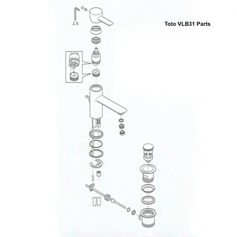 TOTO Single Lever Deck Mounted Basin Mixer Tap (with Pop-up Waste) Chrome technical drawing - Image 3
