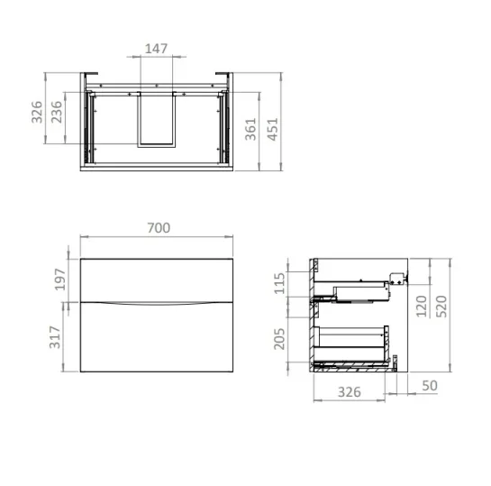 Crosswater Glide Ii 2 Drawer Basin Unit 700 Windsor Oak detail view - Image 9
