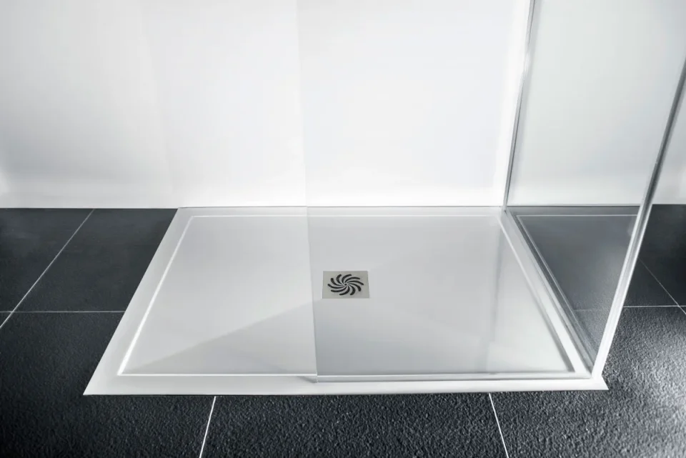 London Showers  Symmetry Slim 25 1100 x 800mm Tray & Waste - White product image - Image 1