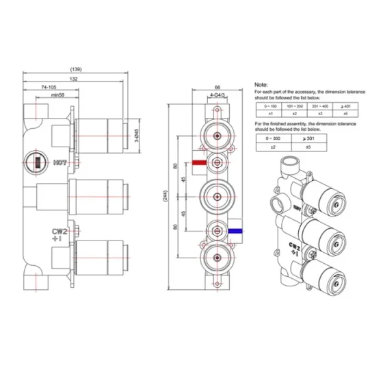 Crosswater 2 Outlet Valve Body With Chrome Collar detail view - Image 3