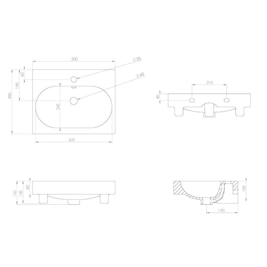 Saneux Austen 50x39cm Washbasin 1th detail view - Image 3