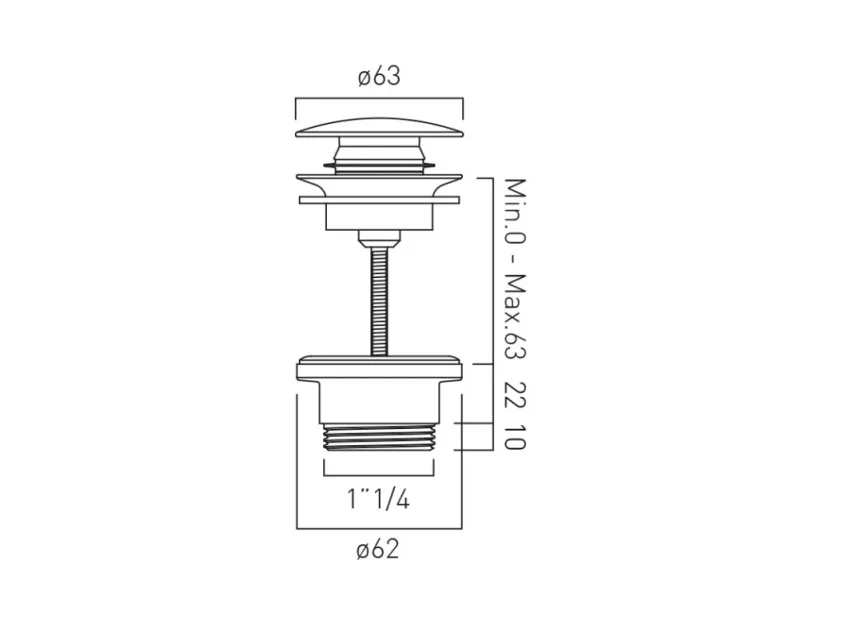 Vado Individual Universal Basin Waste Brushed Gold technical drawing - Image 2