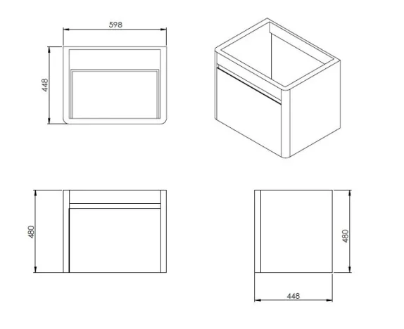 Faeber Geneva 600mm White Basin Unit Gloss technical drawing - Image 2