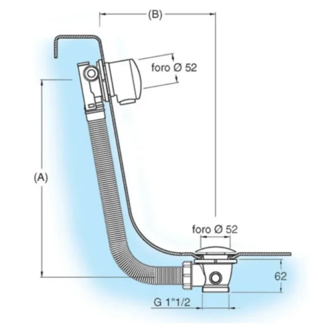 Crosswater Bath Extended Click Clack Waste With Filler 100cm Chrome technical drawing - Image 3