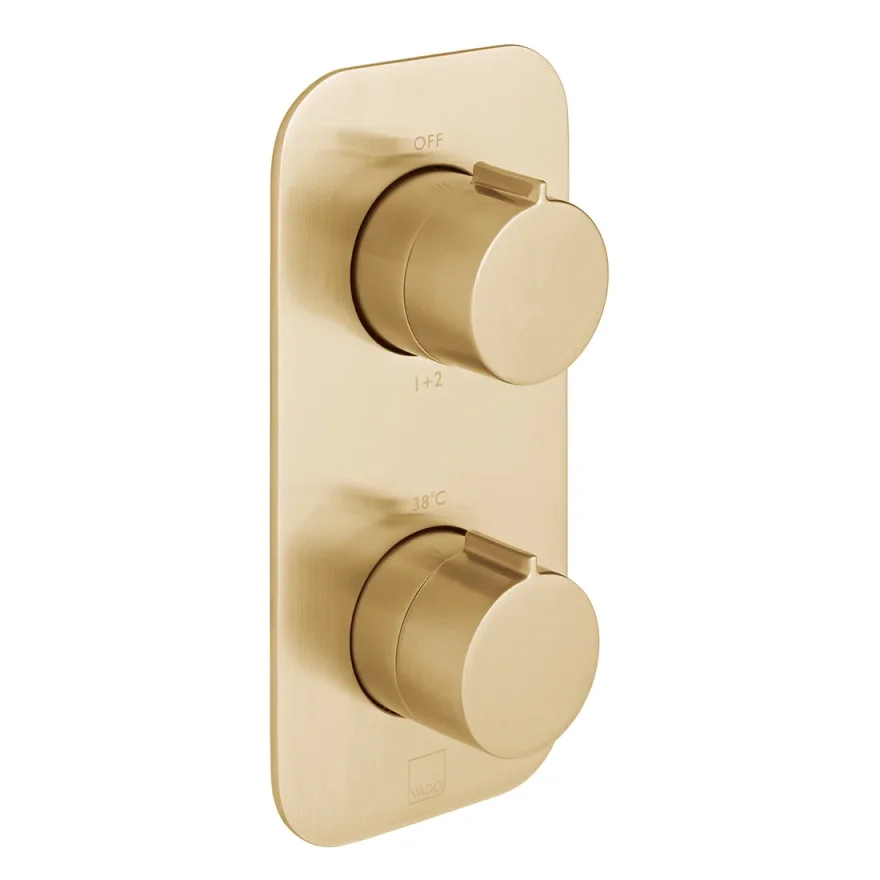 Vado Individual Tablet Altitude Vertical Concealed 2 Outlet, 2 Handle Thermostatic Valve With All-flow Function Brushed Gold product image - Image 1